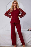 Spliced Lace Lapel Collar Pajama Set.