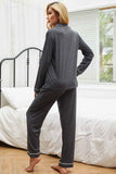 Contrast Piping Button Down Top and Pants Loungewear Set.