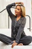 Contrast Piping Button Down Top and Pants Loungewear Set.
