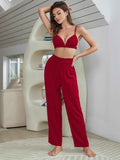Women's Short Sleeve Shirt, Bralette, and Pants Lounge Set.