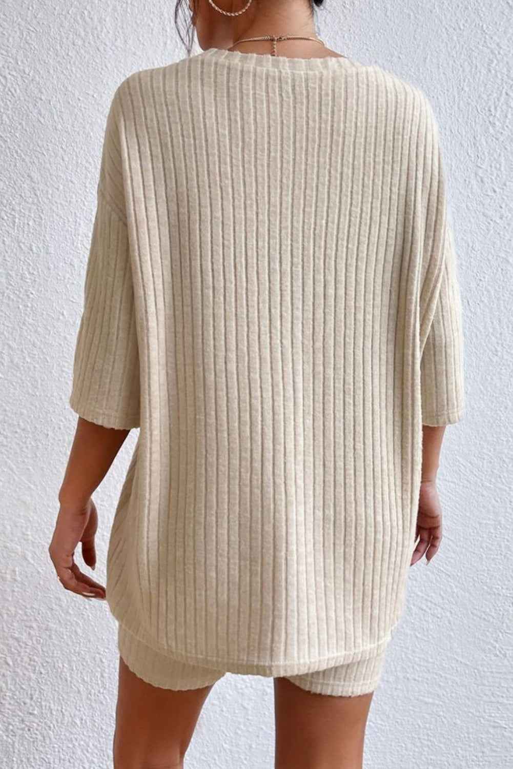 Ribbed Round Neck Top & Shorts Lounge Set.