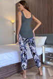 Scoop Neck Tank and Floral Cropped Pants Lounge Set.