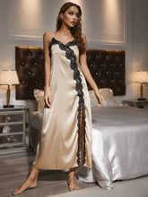 Contrast Lace Trim Spaghetti Strap Split Night Gown.