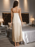 Contrast Lace Trim Spaghetti Strap Split Night Gown.