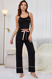 Contrast Trim Cropped Cami and Pants Loungewear Set.