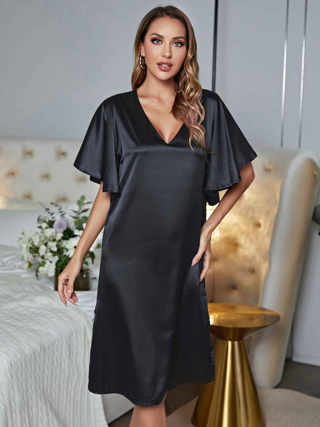 Chic V-Neck Flutter Sleeve Night Dress.
