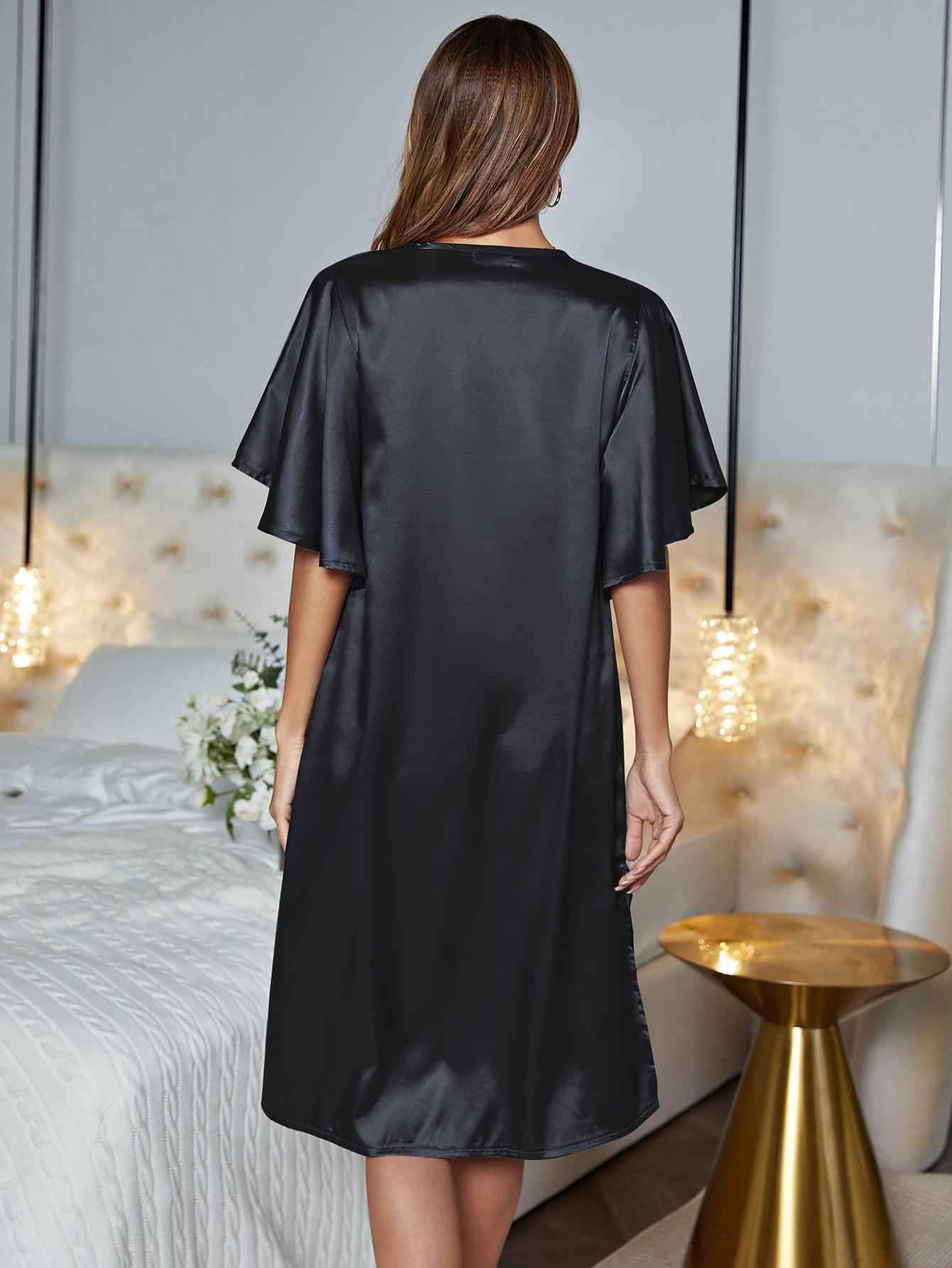Chic V-Neck Flutter Sleeve Night Dress.