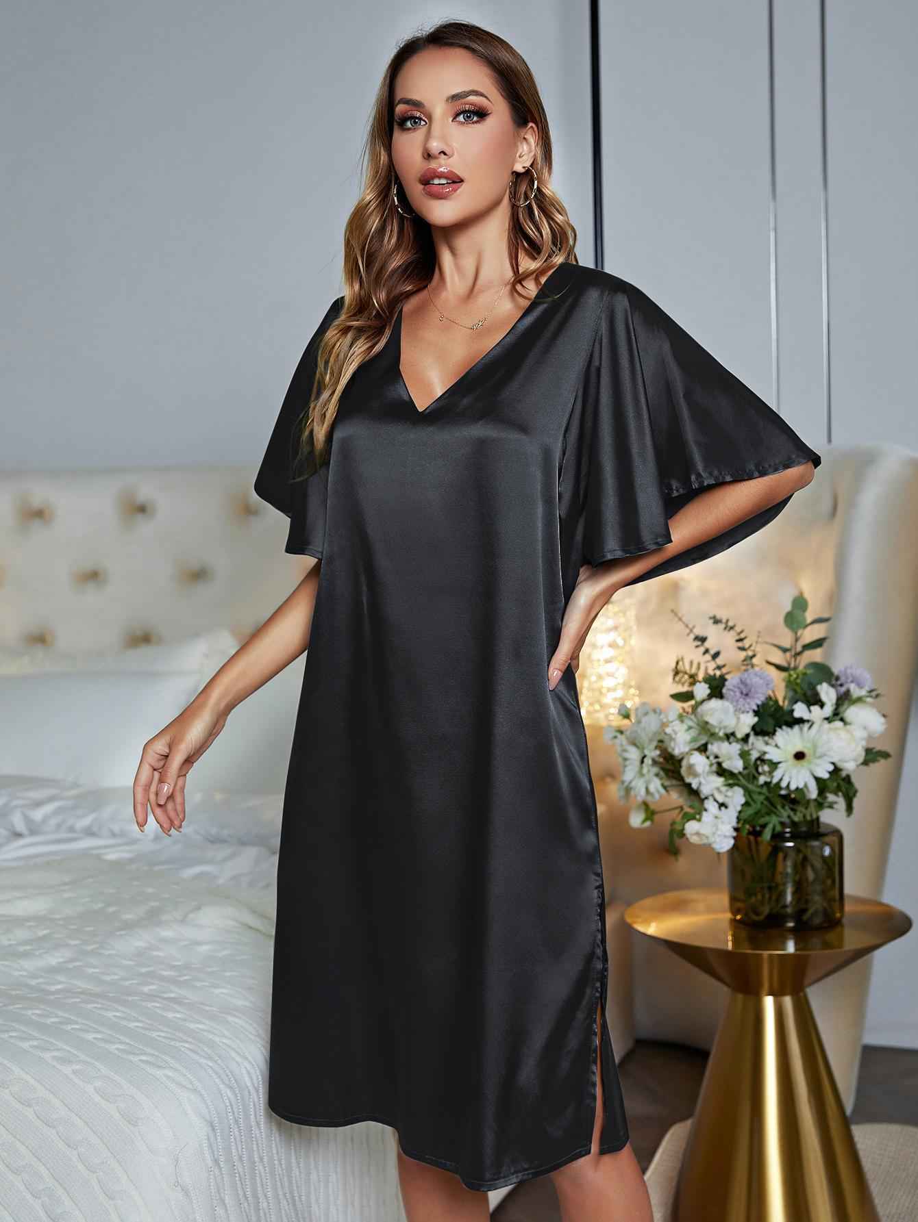 Chic V-Neck Flutter Sleeve Night Dress.
