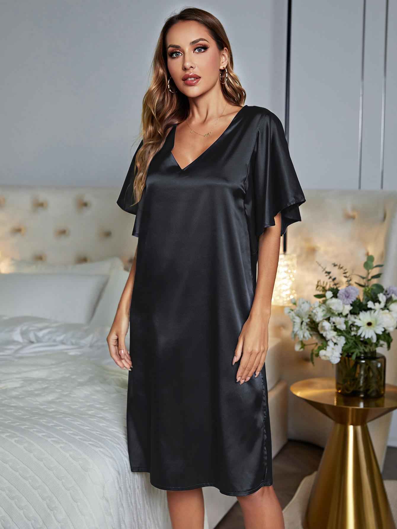 Chic V-Neck Flutter Sleeve Night Dress.