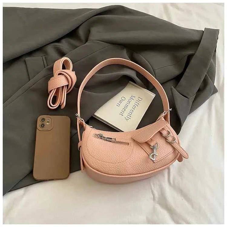 Textured PU Leather Shoulder Bag.