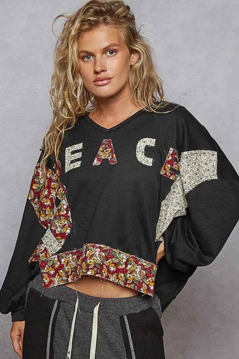 POL Peace Patch Floral Long Sleeve Hoodie.
