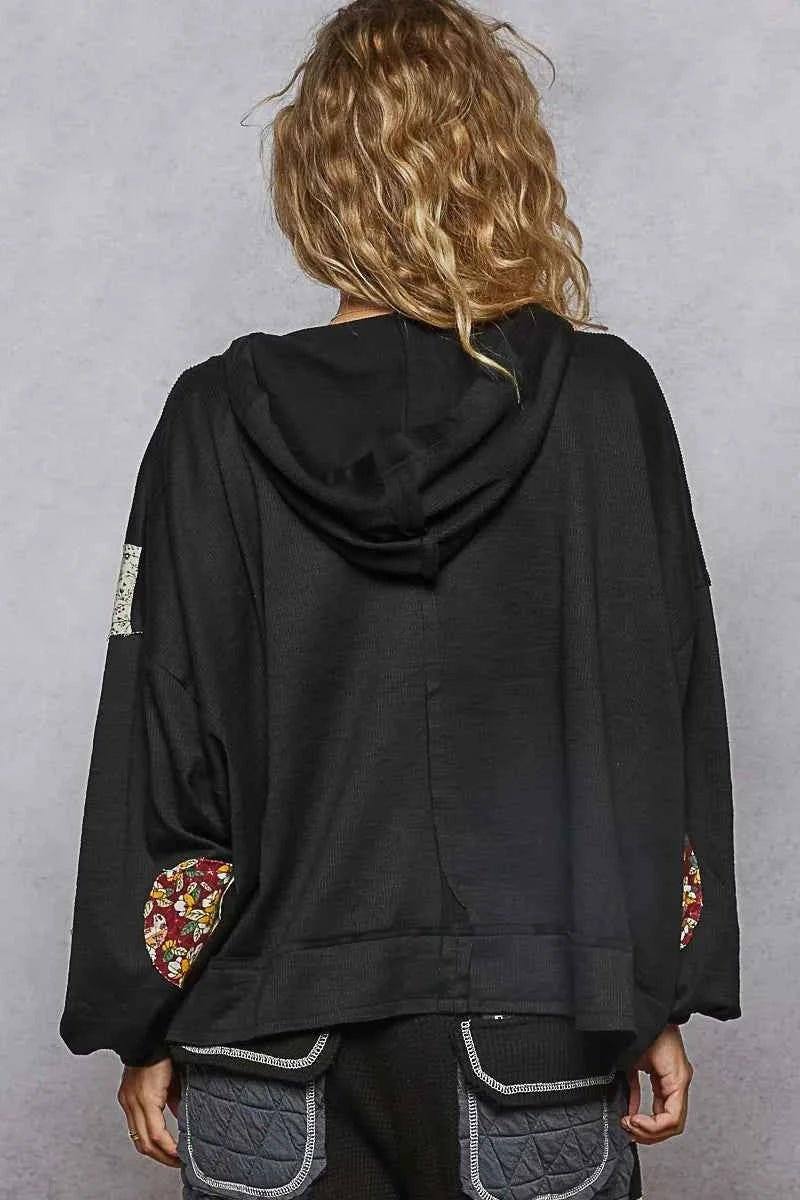 POL Peace Patch Floral Long Sleeve Hoodie.
