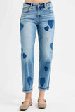 RISEN Plus Size Mid Rise Boyfriend Heart Print Jeans.