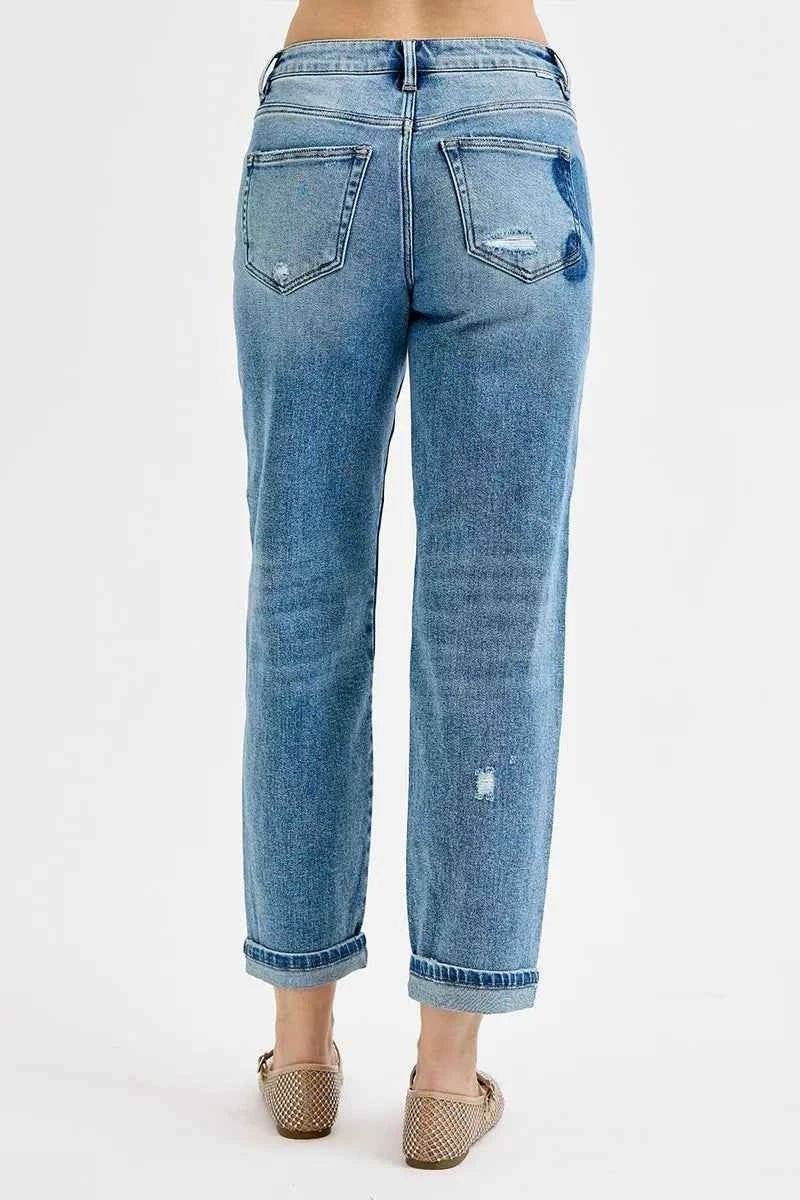 RISEN Plus Size Mid Rise Boyfriend Heart Print Jeans.