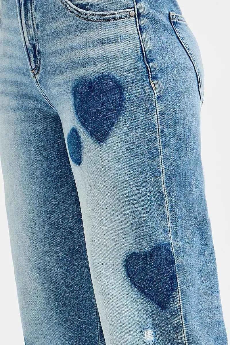 RISEN Plus Size Mid Rise Boyfriend Heart Print Jeans.
