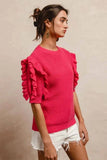 BiBi Ruffle Sleeve Ribbed Sweater.