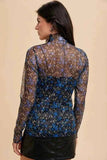 Annie Wear Floral Lettuce Hem Sheer Mesh Top.