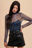 Annie Wear Floral Lettuce Hem Sheer Mesh Top.