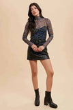 Annie Wear Floral Lettuce Hem Sheer Mesh Top.
