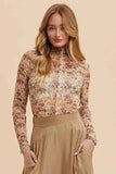 Annie Wear Floral Sheer Mesh Top with Lettuce Hem.
