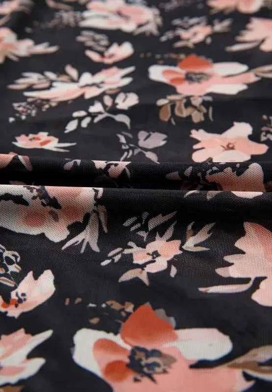 Floral Mock Neck Long Sleeve Blouse.