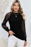 Chic Round Neck Semi-Sheer Sleeve Blouse.