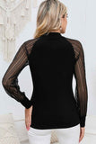 Chic Round Neck Semi-Sheer Sleeve Blouse.
