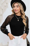 Chic Round Neck Semi-Sheer Sleeve Blouse.