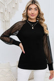 Chic Round Neck Semi-Sheer Sleeve Blouse.