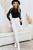 Chic Round Neck Semi-Sheer Sleeve Blouse.
