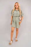 Collared Short Sleeve Playsuit with Belted Waist.