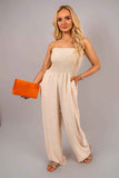 Strapless Shirred Bandeau Wide Leg Jumpsuit.