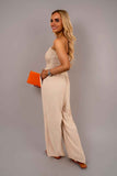 Strapless Shirred Bandeau Wide Leg Jumpsuit.
