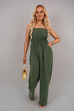 Strapless Shirred Bandeau Wide Leg Jumpsuit - EBYNN