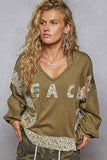 POL Peace Patch Floral Long Sleeve Hoodie.