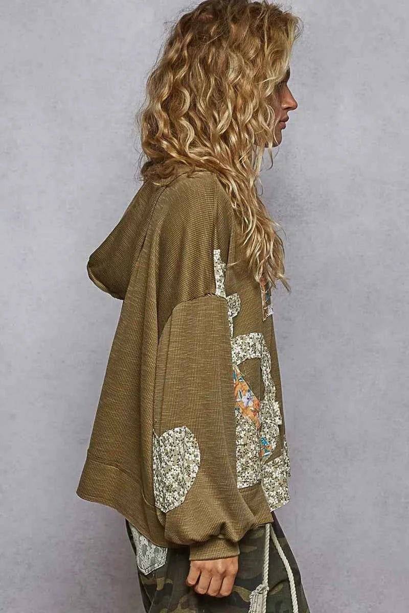POL Peace Patch Floral Long Sleeve Hoodie.