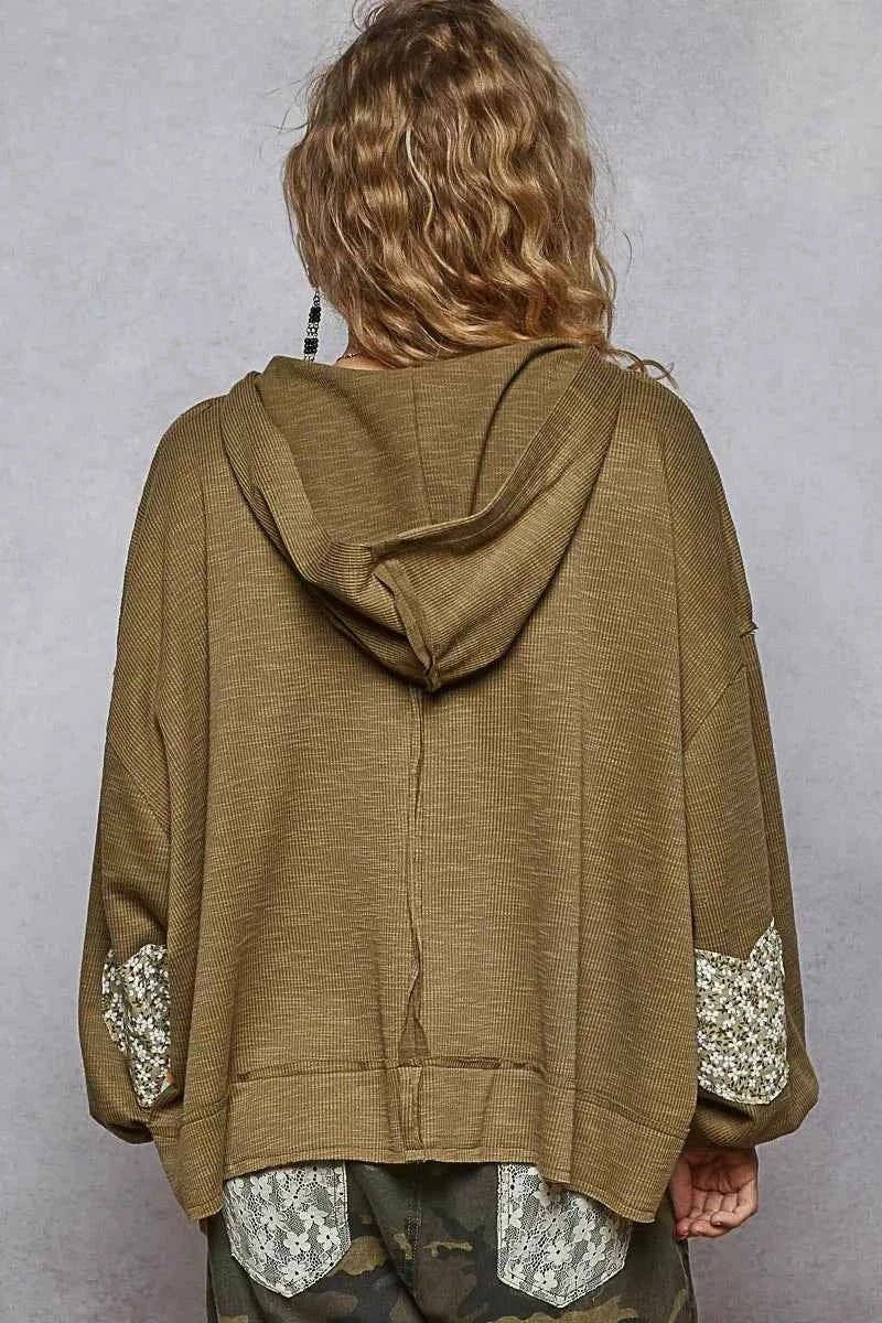 POL Peace Patch Floral Long Sleeve Hoodie.