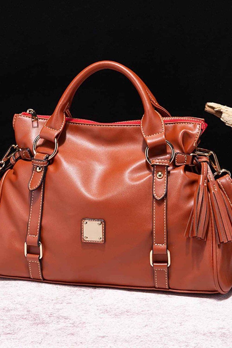 Large PU Leather Handbag with Tassels.