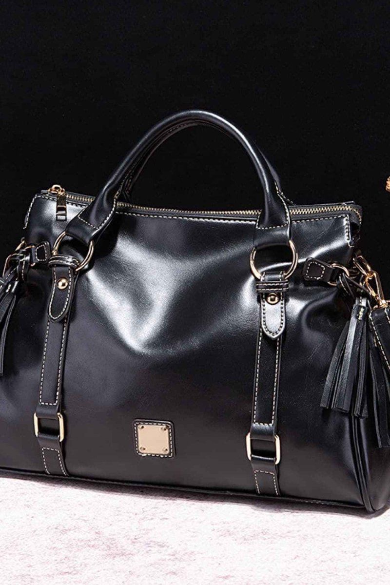 Large PU Leather Handbag with Tassels.
