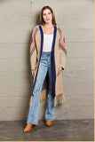 Angel Wings Geometric Fringe Hem Open Front Duster Cardigan.