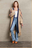 Angel Wings Geometric Fringe Hem Open Front Duster Cardigan.