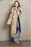 Angel Wings Geometric Fringe Hem Open Front Duster Cardigan.