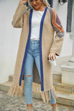 Angel Wings Geometric Fringe Hem Open Front Duster Cardigan.