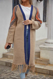 Angel Wings Geometric Fringe Hem Open Front Duster Cardigan.