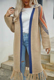 Angel Wings Geometric Fringe Hem Open Front Duster Cardigan.