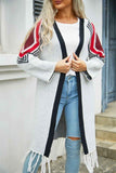 Angel Wings Geometric Fringe Hem Open Front Duster Cardigan.