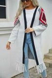 Angel Wings Geometric Fringe Hem Open Front Duster Cardigan.