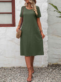 Ivy Lane Round Neck Short Sleeve Dress with Pockets.