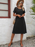 Ivy Lane Round Neck Short Sleeve Dress with Pockets.