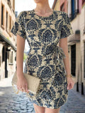 Printed Round Neck Short Sleeve Dress.